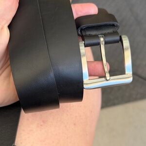 Classic Black Leather Men's Belt with Silver Buckle